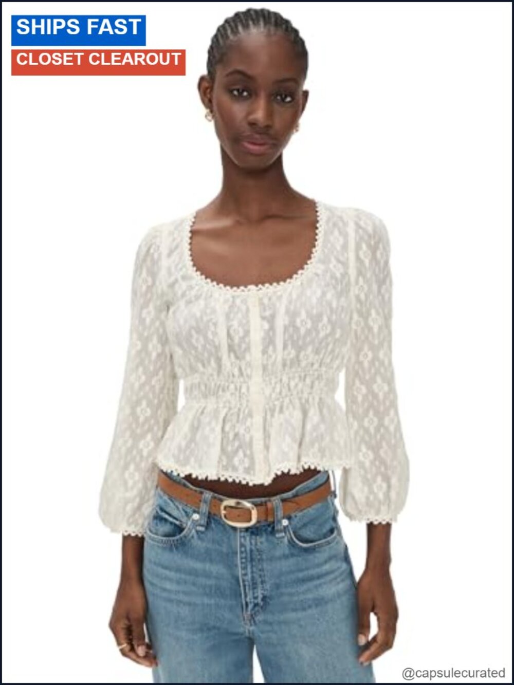 PAIGE Women's Jay Blouse - Long Sleeve Lace Trim Scoop Neck